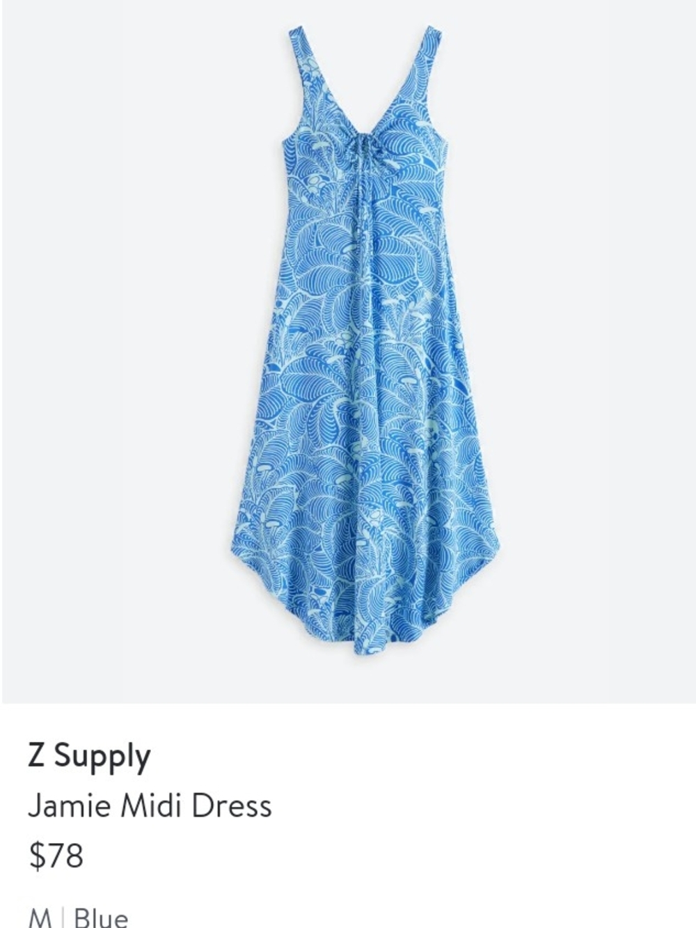 Z Supply Blue Patterned Handkerchief-Hem Midi Dress